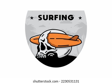 illustration design of a surfboard piercing the skull