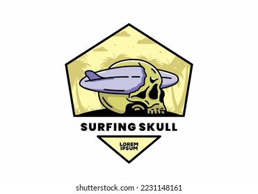 illustration design of a surfboard piercing the skull