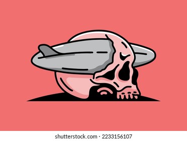 illustration design of a surfboard piercing the skull