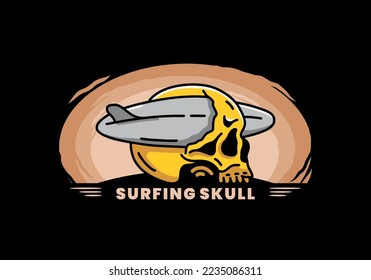illustration design of a surfboard piercing the skull