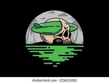 illustration design of a surfboard piercing the skull