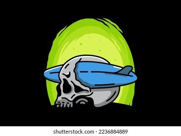 illustration design of a surfboard piercing the skull