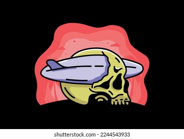 illustration design of a surfboard piercing the skull