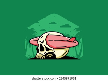 illustration design of a surfboard piercing the skull