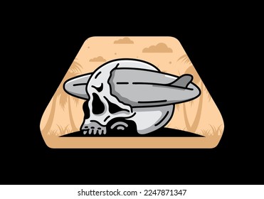 illustration design of a surfboard piercing the skull
