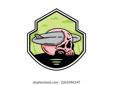 illustration design of a surfboard piercing the skull