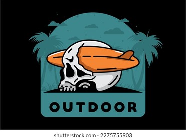 illustration design of a surfboard piercing the skull