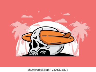 illustration design of a surfboard piercing the skull