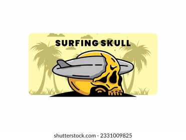 illustration design of a surfboard piercing the skull