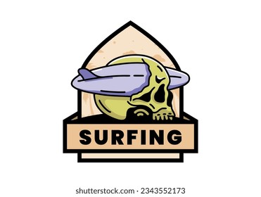 illustration design of a surfboard piercing the skull