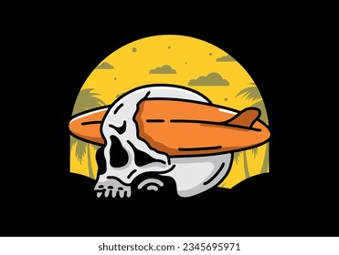 illustration design of a surfboard piercing the skull