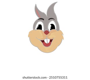 Diseño de la ilustración de una cabeza de conejo dulcemente sonriente con orejas largas y dos dientes blancos