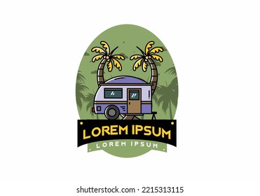 Illustration design of a teardrop camper and coconut tree