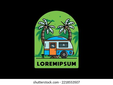 Illustration design of a teardrop camper and coconut tree