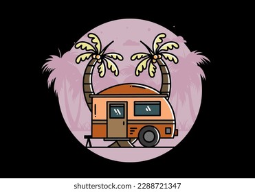 Illustration design of a teardrop camper and coconut tree