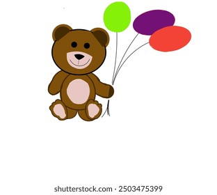 Illustration design of a teddy bear carrying a balloon