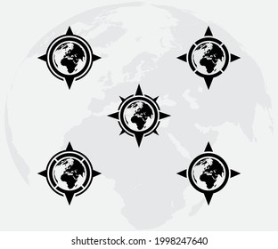Illustration of a design template from a compass and earth image. Perfect for travel companies. outdoor, sports, etc.