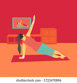 illustration design template for exercising at home, corona