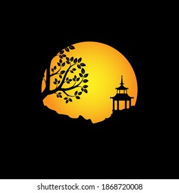 Illustration design template, with natural scenery silhouette design