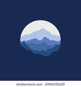 Illustration design template, with natural scenery design of mountain in circle.