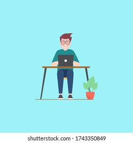 illustration design template for people playing laptops, sitting,