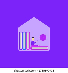 Illustration design template reading a book at home