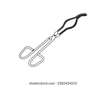 Illustration design of test tube clamp icon, to clamp the test tube when heated, shape resembling scissors, vector icon in black and white style isolated on white background