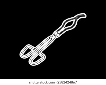 Illustration design of a test tube clamp icon, for clamping a test tube when heated, shape resembling scissors, vector icon in black and white sticker style isolated on black background