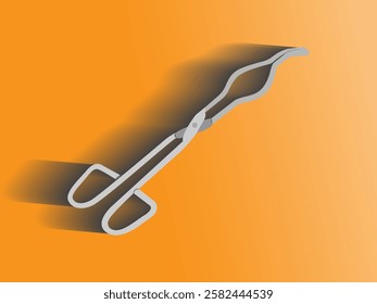 Illustration design of test tube clamp icon, for clamping the test tube when heated, shape resembling scissors, vector realistic icon with isolated shadow on orange white light background