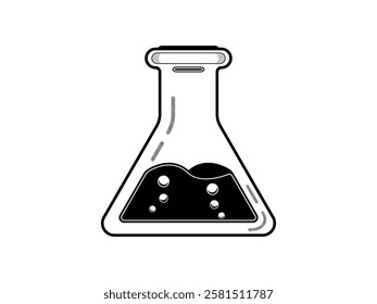 Illustration design of test tube icon with chemical liquid, equipment from chemical laboratory for experiments, realistic icon vector in black and white style isolated on white background