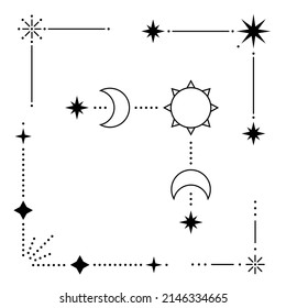 Illustration for the design of text and inscriptions. Corners for creating frames. Universal use. Black objects isolated on white background.