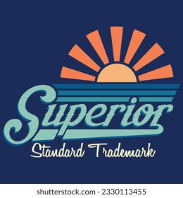 Illustration design of text superior with sun surf, fashion design, spring summer vector.