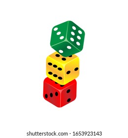 illustration of the design of three dice stacked in dice red yellow and green