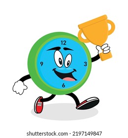 illustration design time is gold cartoon characters clock with trophy greated for kids book