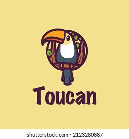 Illustration Design Toucan Sitting on Branch. Exotic and Beautiful Bird - Vector