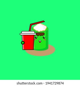 Illustration Design traditional food characters cute Putu cake was drinking