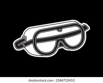 Illustration design for a transparent plastic safety glasses icon, protective goggles, for eye safety from irritation while working, black and white realistic icon vector with sticker style