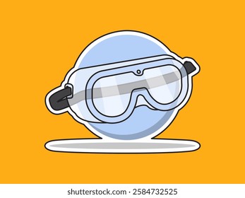 Illustration design of a transparent plastic safety glasses icon, protective goggles, for eye safety from irritation while working, realistic vector icon in black outline sticker style