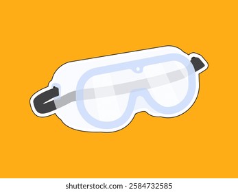 Illustration design for a transparent plastic safety glasses icon, protective goggles, for eye safety from irritation while working, realistic vector icon with sticker style on an orange background