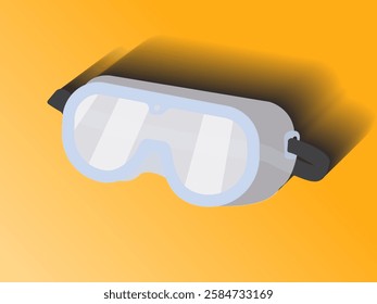 Illustration design for a transparent plastic safety glasses icon, protective goggles, for eye safety from irritation while working, realistic vector icon with shadows on a gradient orange background