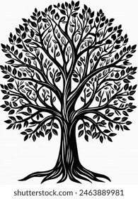 Illustration design of tree, black and white 