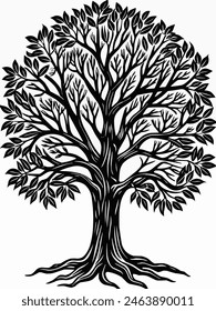 Illustration design of tree, black and white 