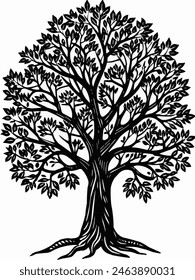 Illustration design of tree, black and white 