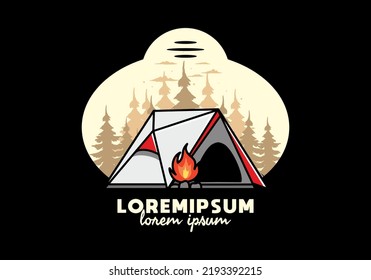Illustration design of a triangle camping tent and bonfire