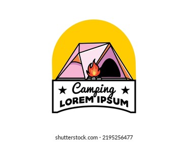Illustration design of a triangle camping tent and bonfire