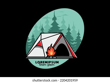 Illustration design of a triangle camping tent and bonfire