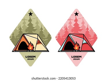 Illustration design of a triangle camping tent and bonfire