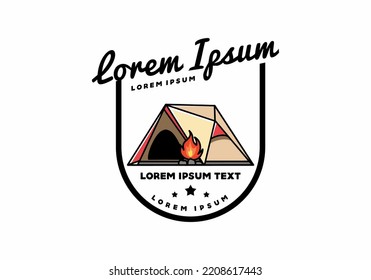 Illustration design of a triangle camping tent and bonfire