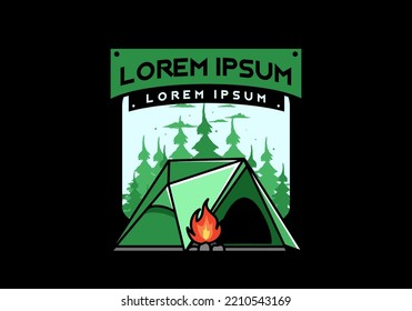 Illustration design of a triangle camping tent and bonfire
