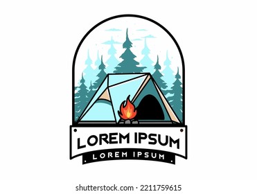 Illustration design of a triangle camping tent and bonfire